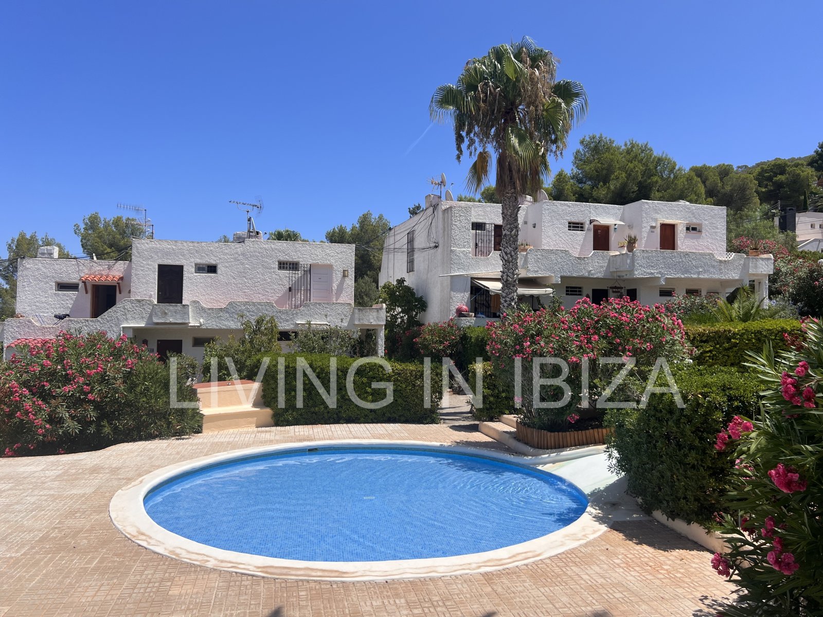 ZEITWEILIGE VERMIETUNG Reizende Wohnung in Siesta, Santa Eulalia del Río, im Osten Ibizas. Sie bietet einen spektakulären Blick auf die Gemeinschaftsg