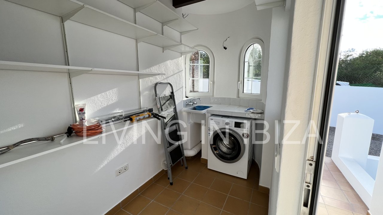 Long term rental / annual contract. Charming two-storey house in Siesta, Santa Eulalia, Ibiza. Stunning sea views from the terrace.