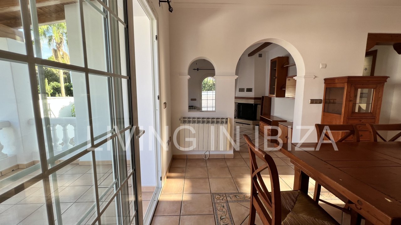 Long term rental / annual contract. Charming two-storey house in Siesta, Santa Eulalia, Ibiza. Stunning sea views from the terrace.