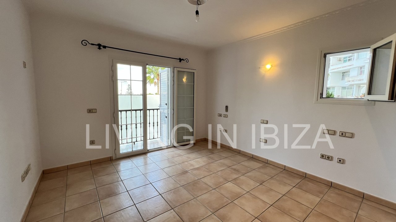 Long term rental / annual contract. Charming two-storey house in Siesta, Santa Eulalia, Ibiza. Stunning sea views from the terrace.