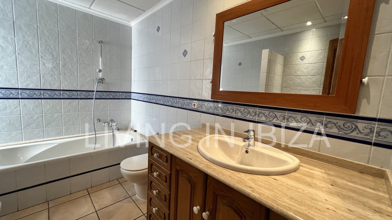 Long term rental / annual contract. Charming two-storey house in Siesta, Santa Eulalia, Ibiza. Stunning sea views from the terrace.