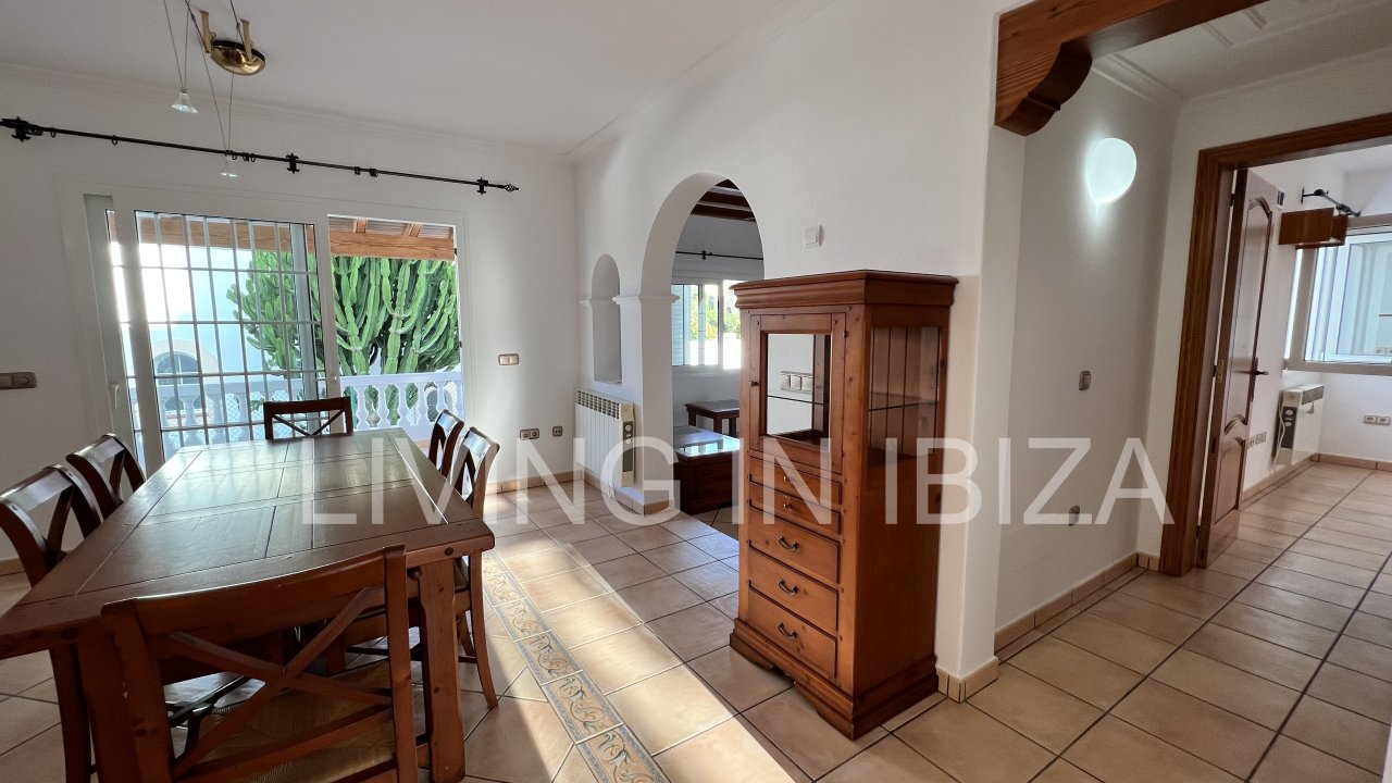 Long term rental / annual contract. Charming two-storey house in Siesta, Santa Eulalia, Ibiza. Stunning sea views from the terrace.