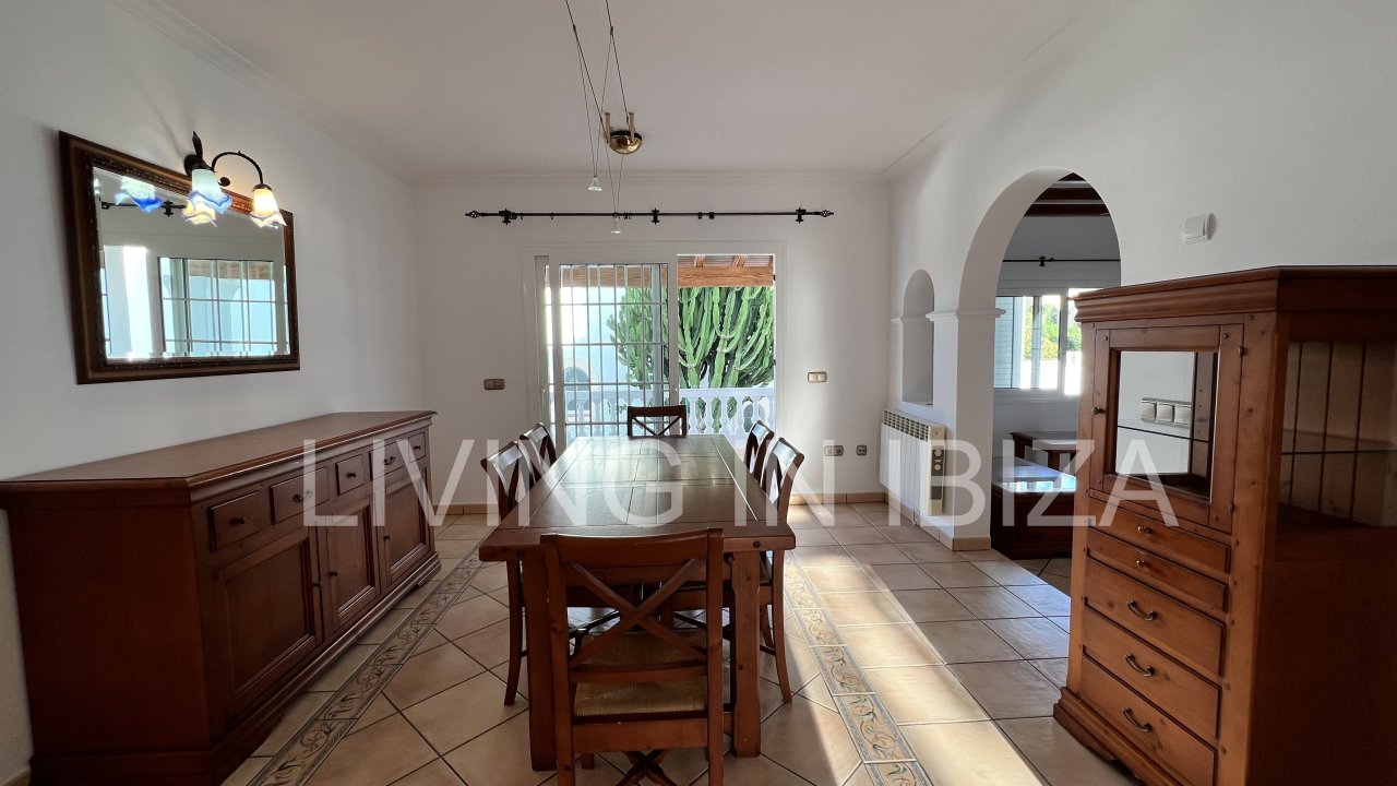 Long term rental / annual contract. Charming two-storey house in Siesta, Santa Eulalia, Ibiza. Stunning sea views from the terrace.