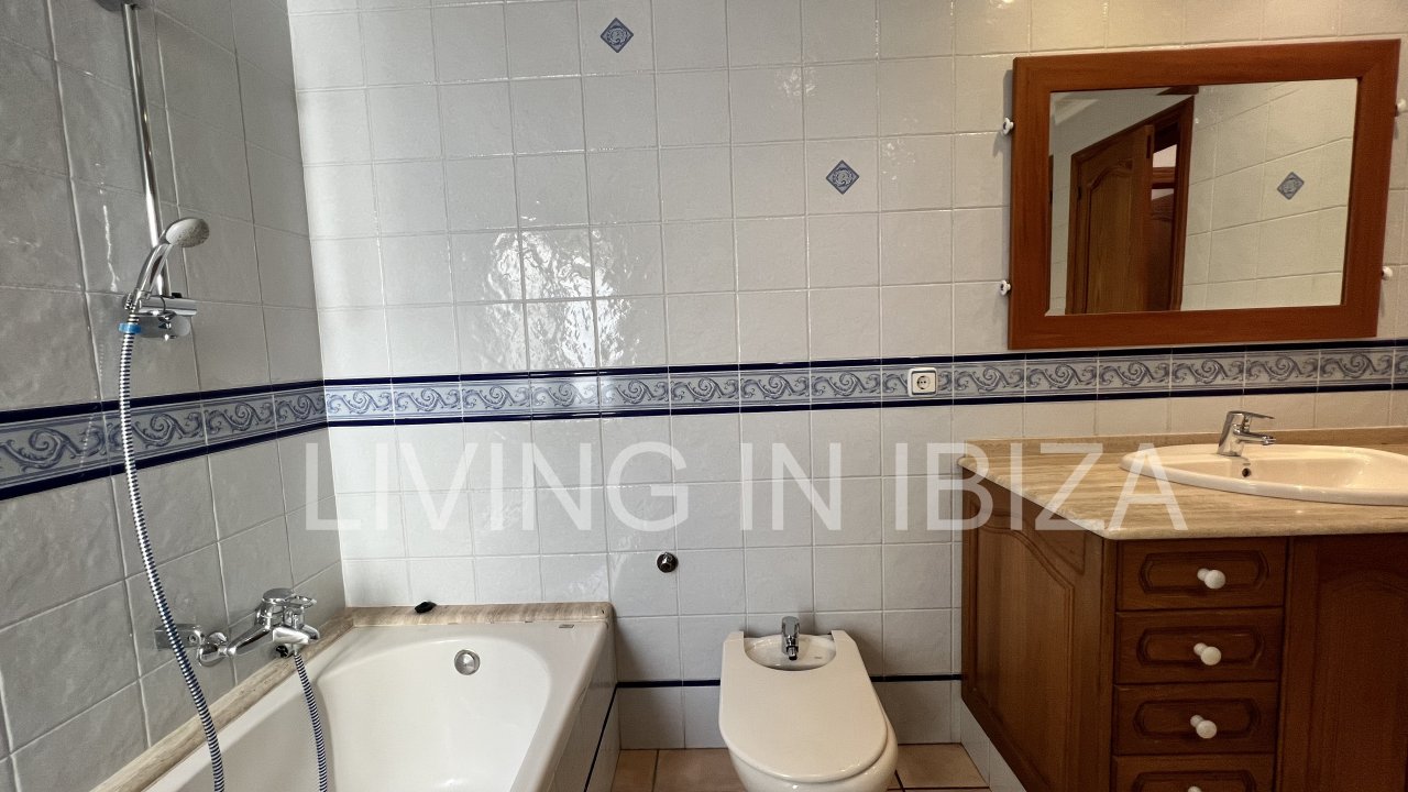 Long term rental / annual contract. Charming two-storey house in Siesta, Santa Eulalia, Ibiza. Stunning sea views from the terrace.