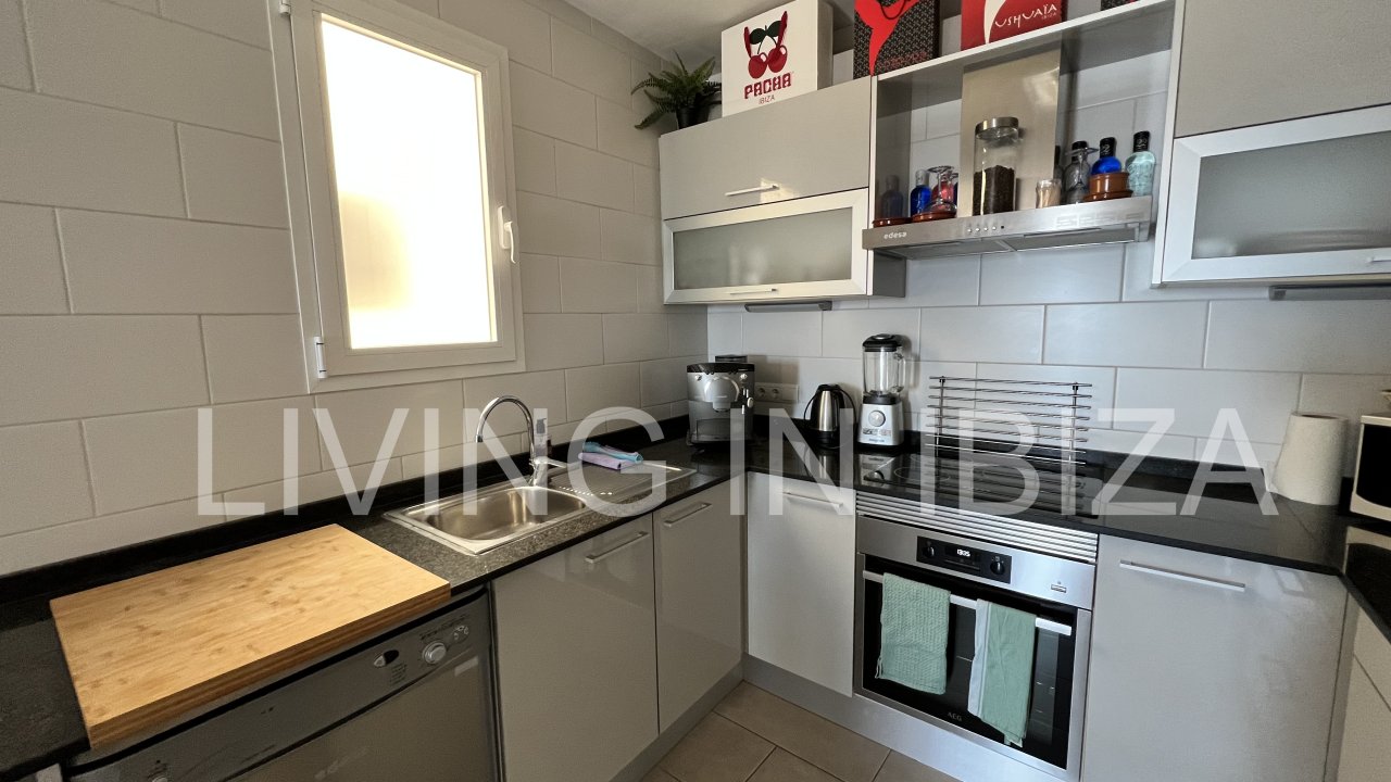 Long term rental / annual contract, modern and recently renovated apartment with sea views and with a balcony in Santa Eulalia del Rio, Ibiza