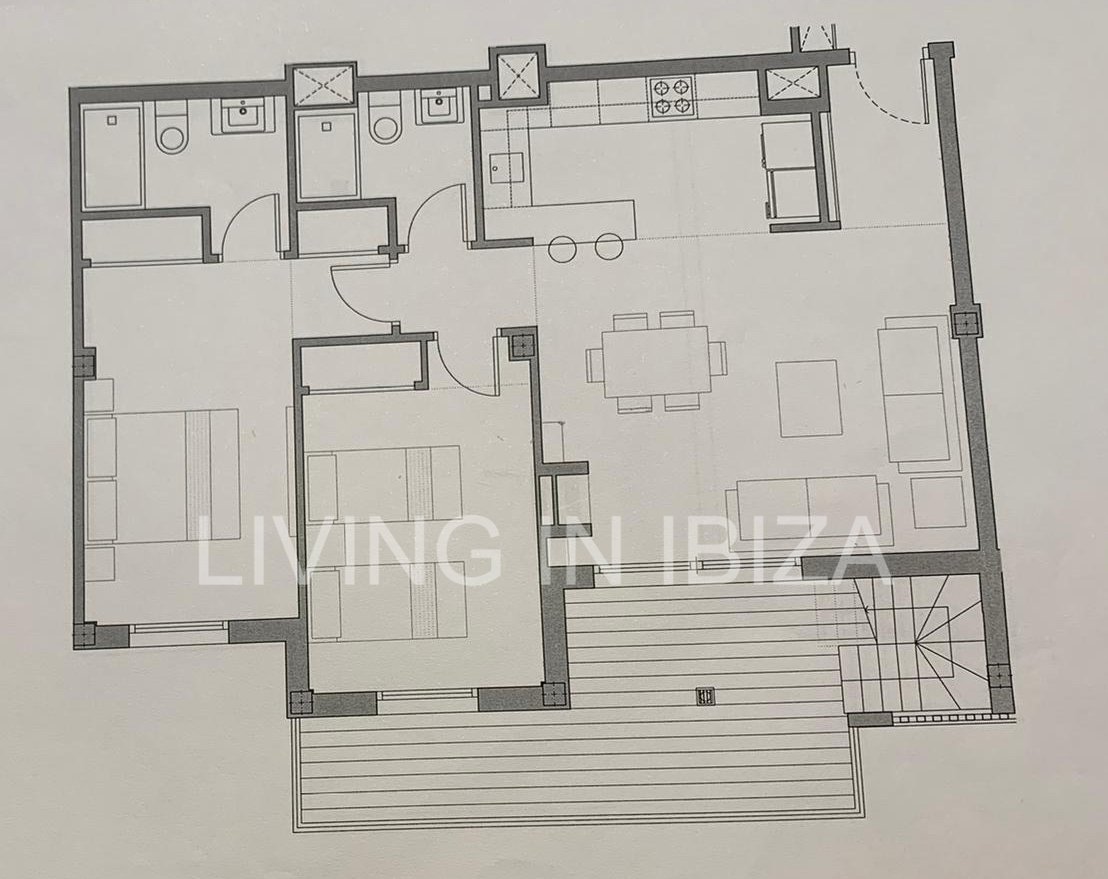 Penthouse Tagomago, es un atractivo y moderno ático nuevo a estrenar sin amueblar en urbanización de lujo en la ciudad de Santa Eulalia del Río